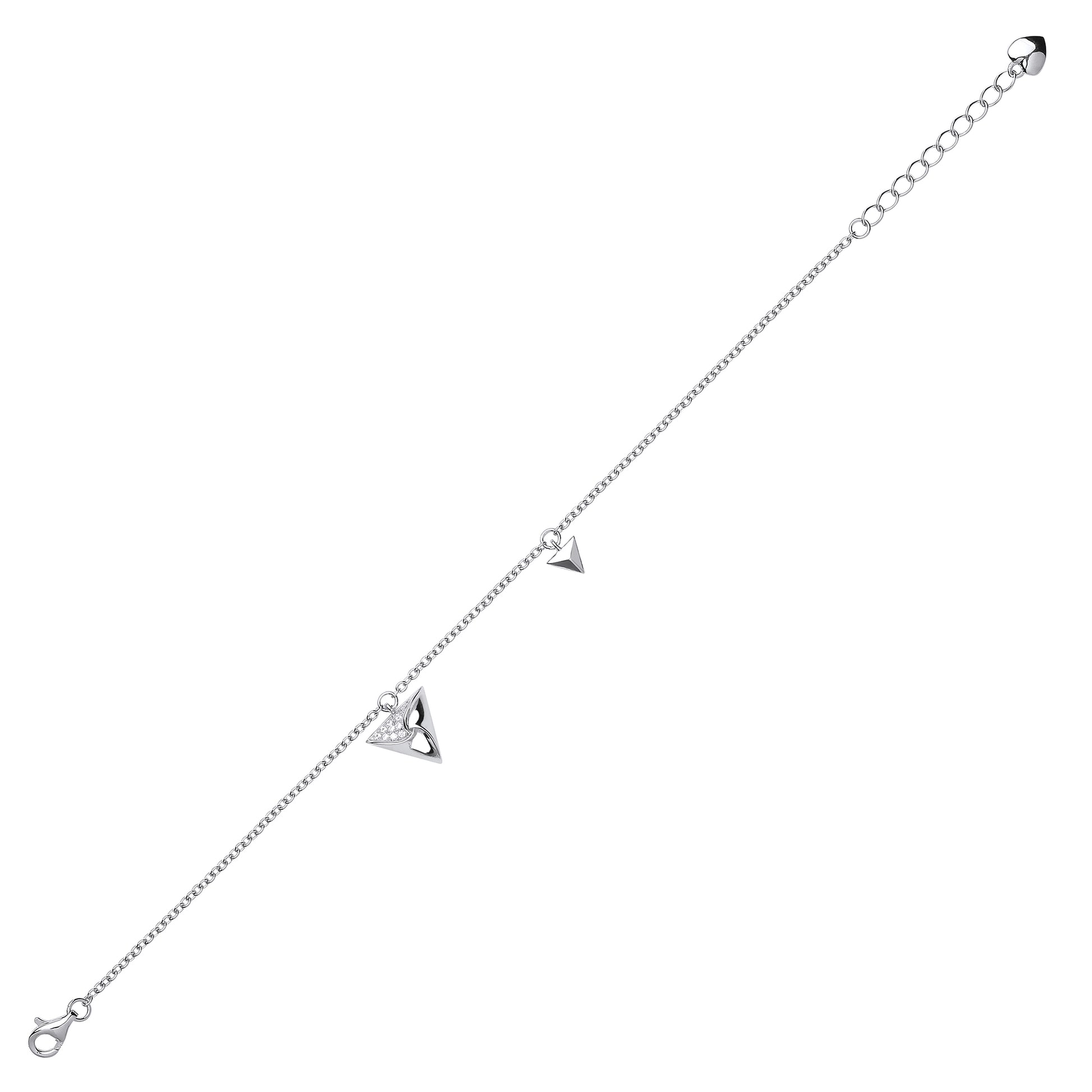 Silver  CZ Triangle Hamantaschen Charm Bracelet 6.5 inch - GVB427