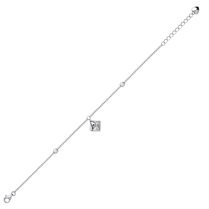 Silver  CZ Swirling Square Charm Bracelet 6.5 inch - GVB429