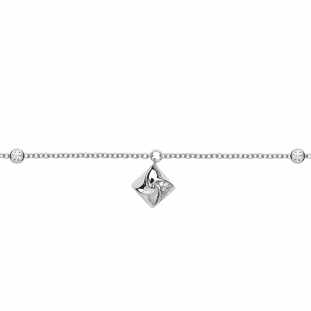 Silver  CZ Swirling Square Charm Bracelet 6.5 inch - GVB429