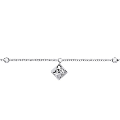 Silver  CZ Swirling Square Charm Bracelet 6.5 inch - GVB429