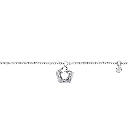 Silver CZ Swirling Pentagon Flower Charm Bracelet 6.5 inch - GVB430
