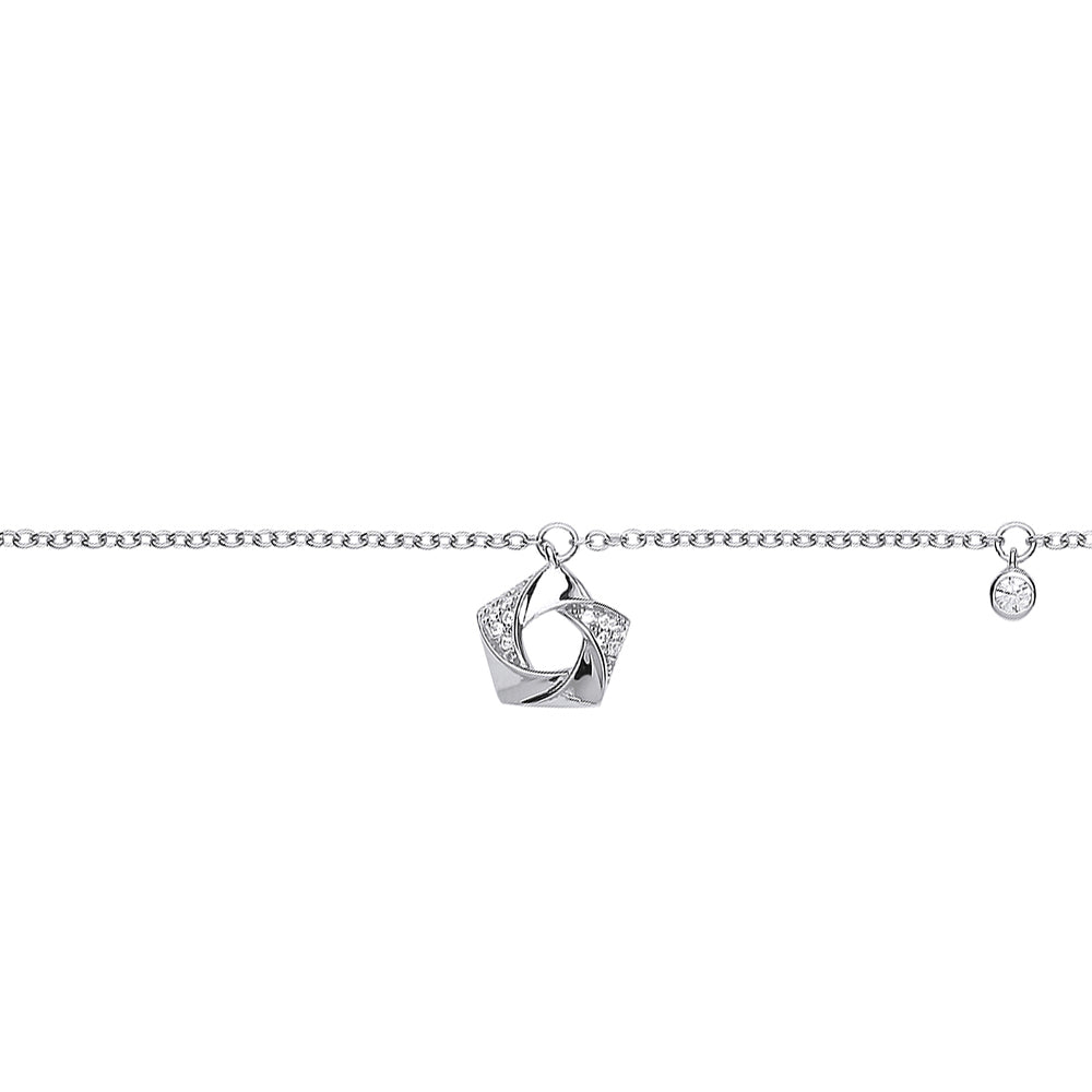 Silver  CZ Swirling Pentagon Flower Charm Bracelet 6.5 inch - GVB430