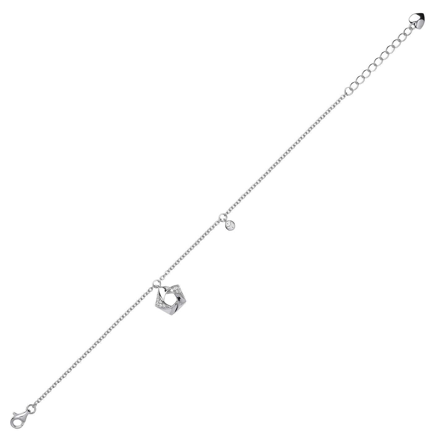 Silver  CZ Swirling Pentagon Flower Charm Bracelet 6.5 inch - GVB430