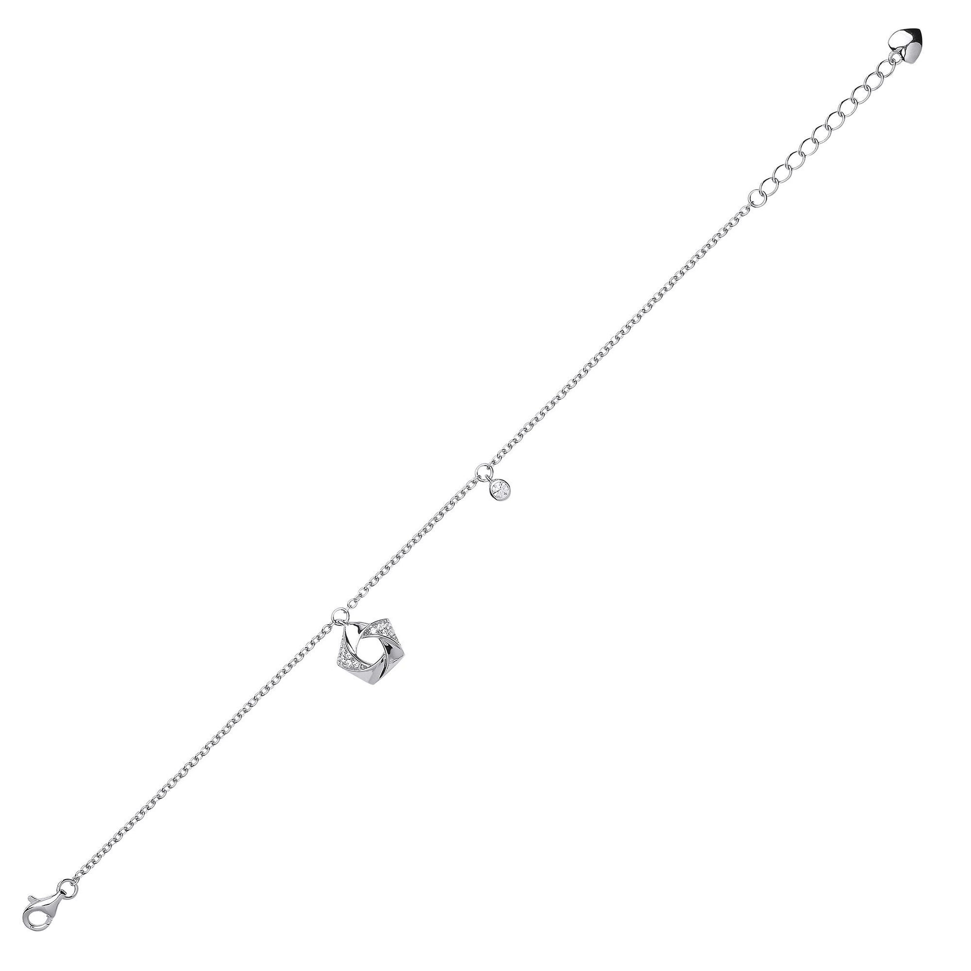 Silver  CZ Swirling Pentagon Flower Charm Bracelet 6.5 inch - GVB430