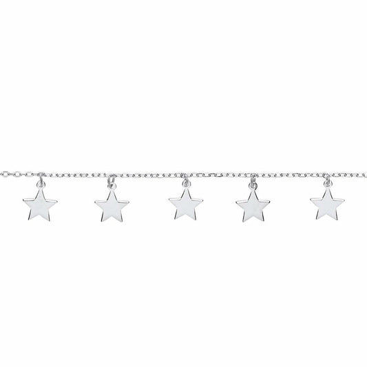 Silver  5 Star Meltzer Superstar Charm Bracelet 10mm 6.5 inch - GVB434