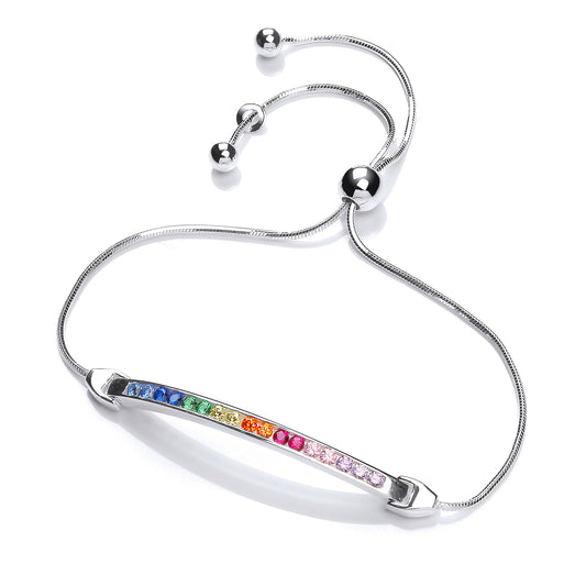 Silver  CZ Rainbow Adjustable Snake Chain ID Slider Bracelet - GVB435
