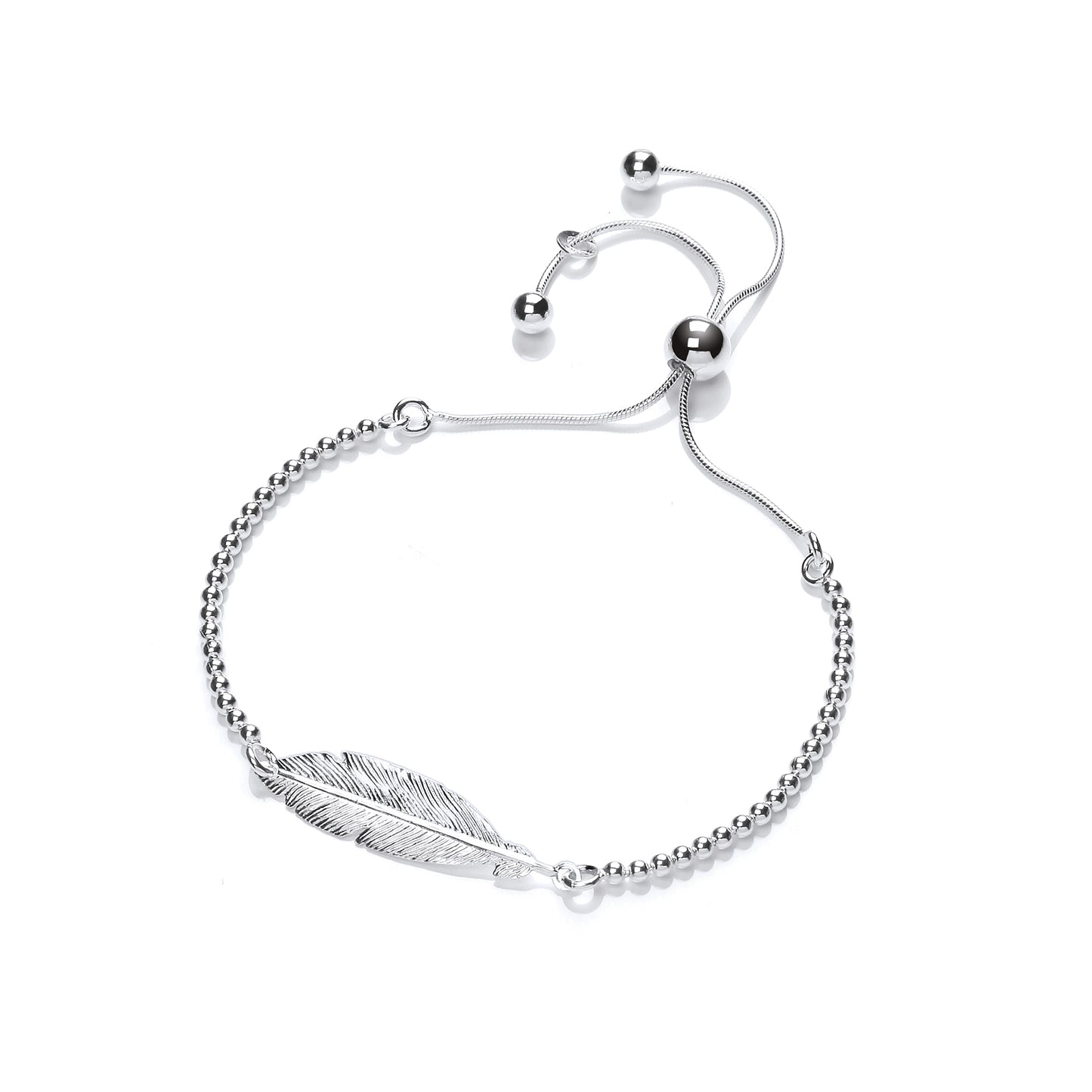 Silver  Feather Leaf Bead Adjustable Toggle Slider Bracelet 9mm - GVB438