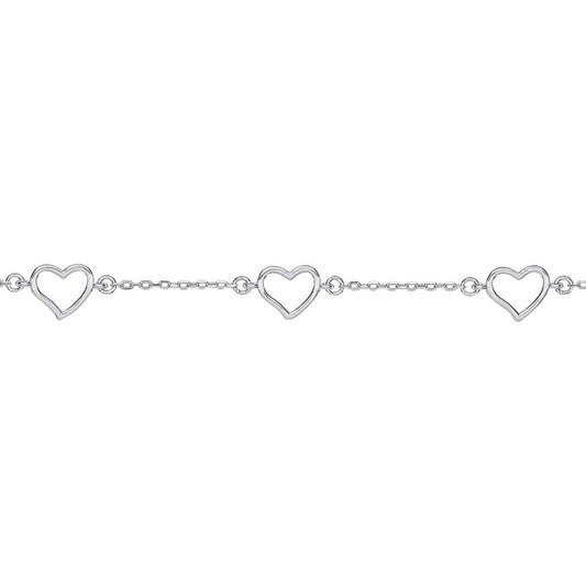 Silver Triple Open Love Heart Charm Bracelet 7mm - GVB441