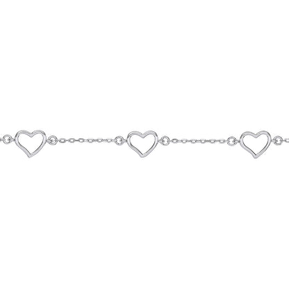 Silver  Triple Open Love Heart Charm Bracelet 7mm - GVB441