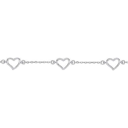 Silver  Triple Open Love Heart Charm Bracelet 7mm - GVB441