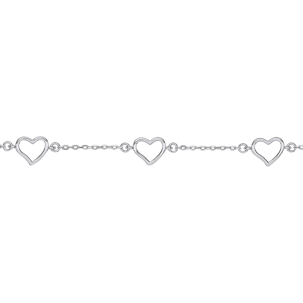 Silver  Triple Open Love Heart Charm Bracelet 7mm - GVB441