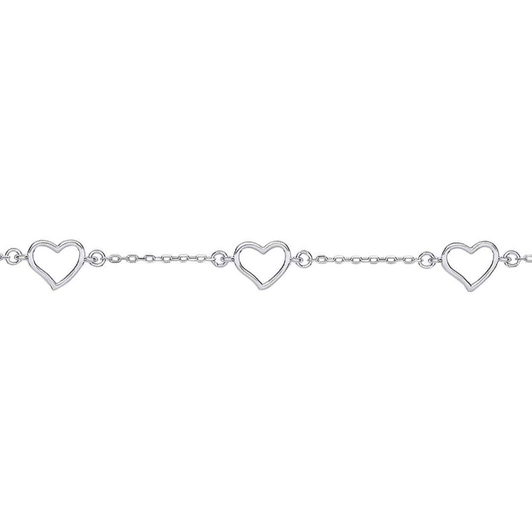 Silver  Triple Open Love Heart Charm Bracelet 7mm - GVB441