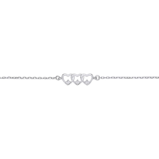 Silver CZ Triple Interlocked Love Heart Charm Bracelet 5mm - GVB443