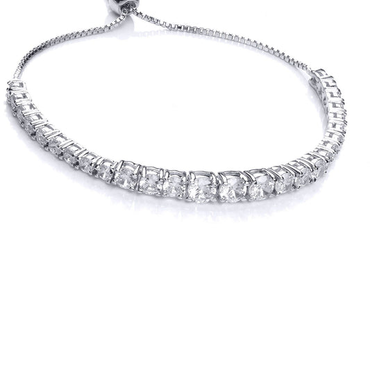 Silver CZ Graduated Line Tennis Adjustable Slider Bracelet 6mm - GVB446