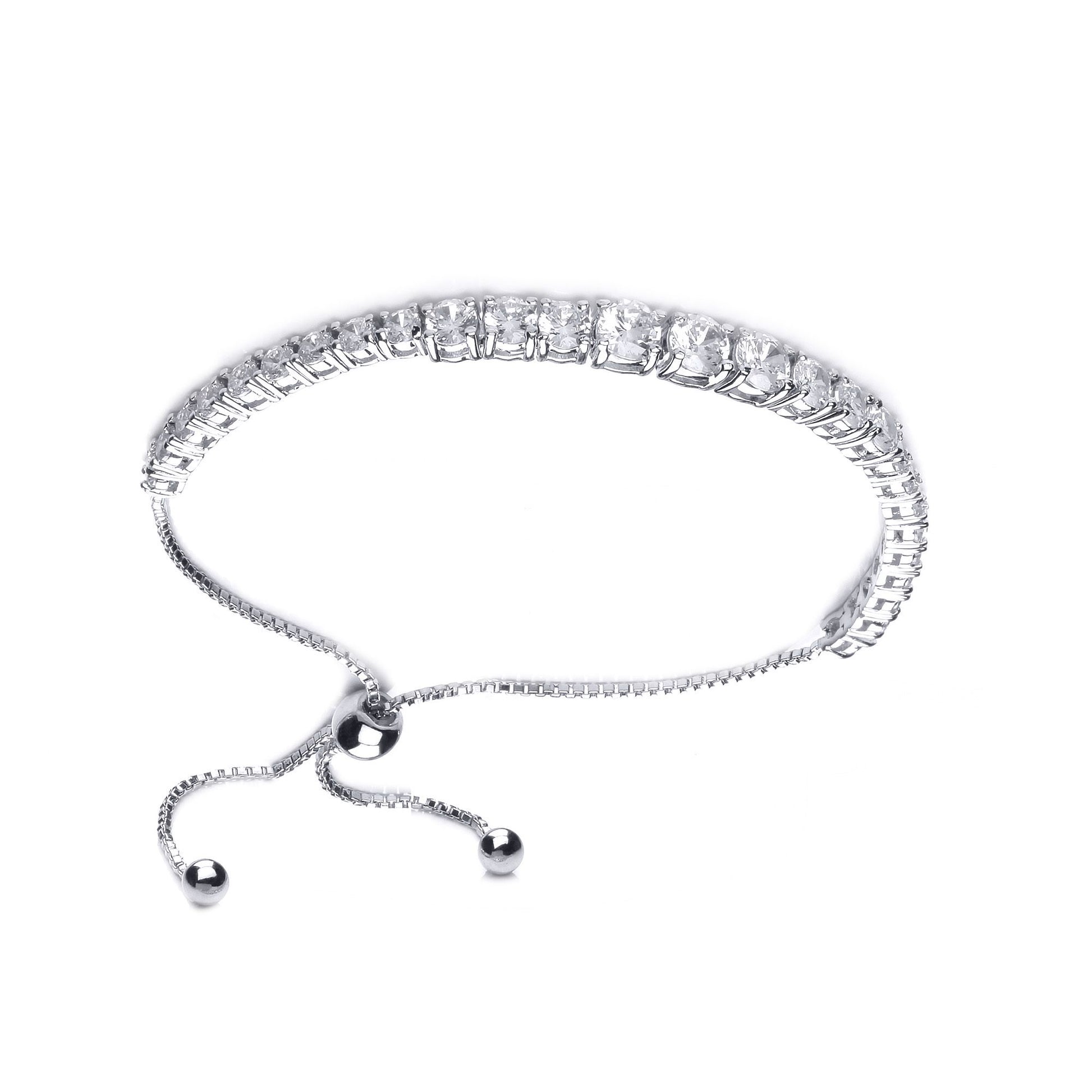 Silver  CZ Graduated Line Tennis Adjustable Slider Bracelet 6mm - GVB446