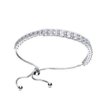 Silver  CZ Graduated Line Tennis Adjustable Slider Bracelet 6mm - GVB446