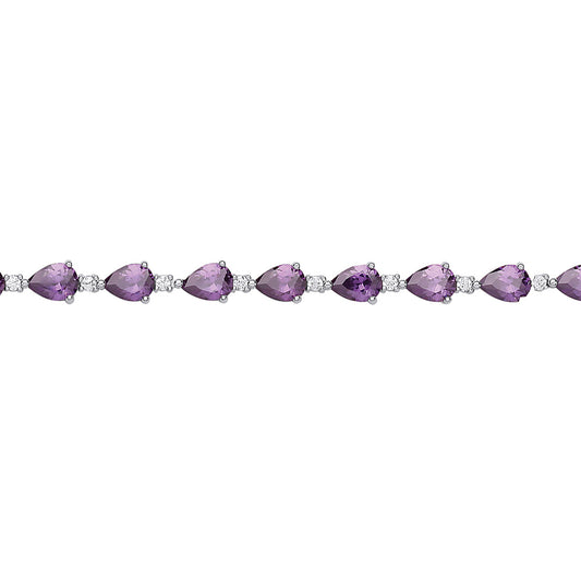 Silver  Purple Pear CZ Majestic Rain Drop Tennis Bracelet 5mm - GVB447
