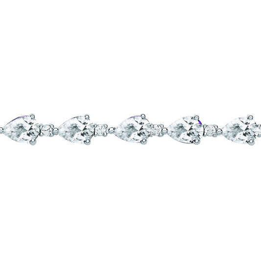 925 Silver  Pear CZ Teardrop Raindrop Tennis Bracelet 5mm 7.5 inch - GVB447WH
