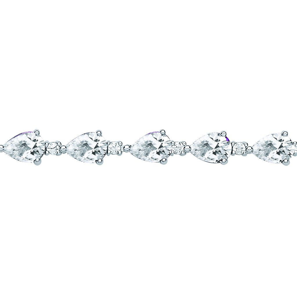 925 Silver  Pear CZ Teardrop Raindrop Tennis Bracelet 5mm 7.5 inch - GVB447WH