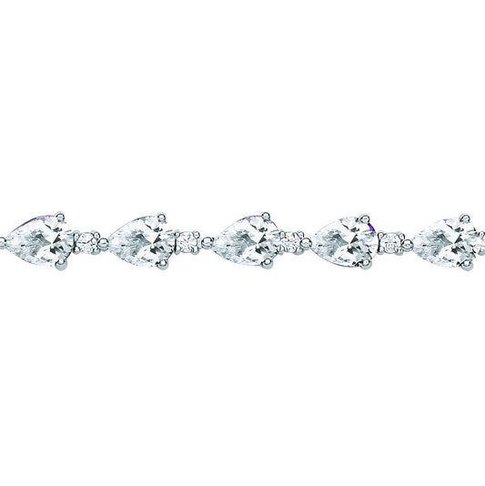 925 Silver  Pear CZ Teardrop Raindrop Tennis Bracelet 5mm 7.5 inch - GVB447WH