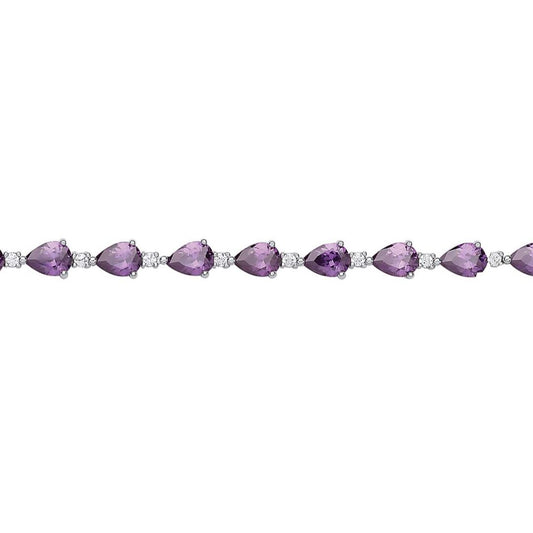 Silver  Purple Pear CZ Majestic Rain Drop Tennis Bracelet 5mm - GVB447