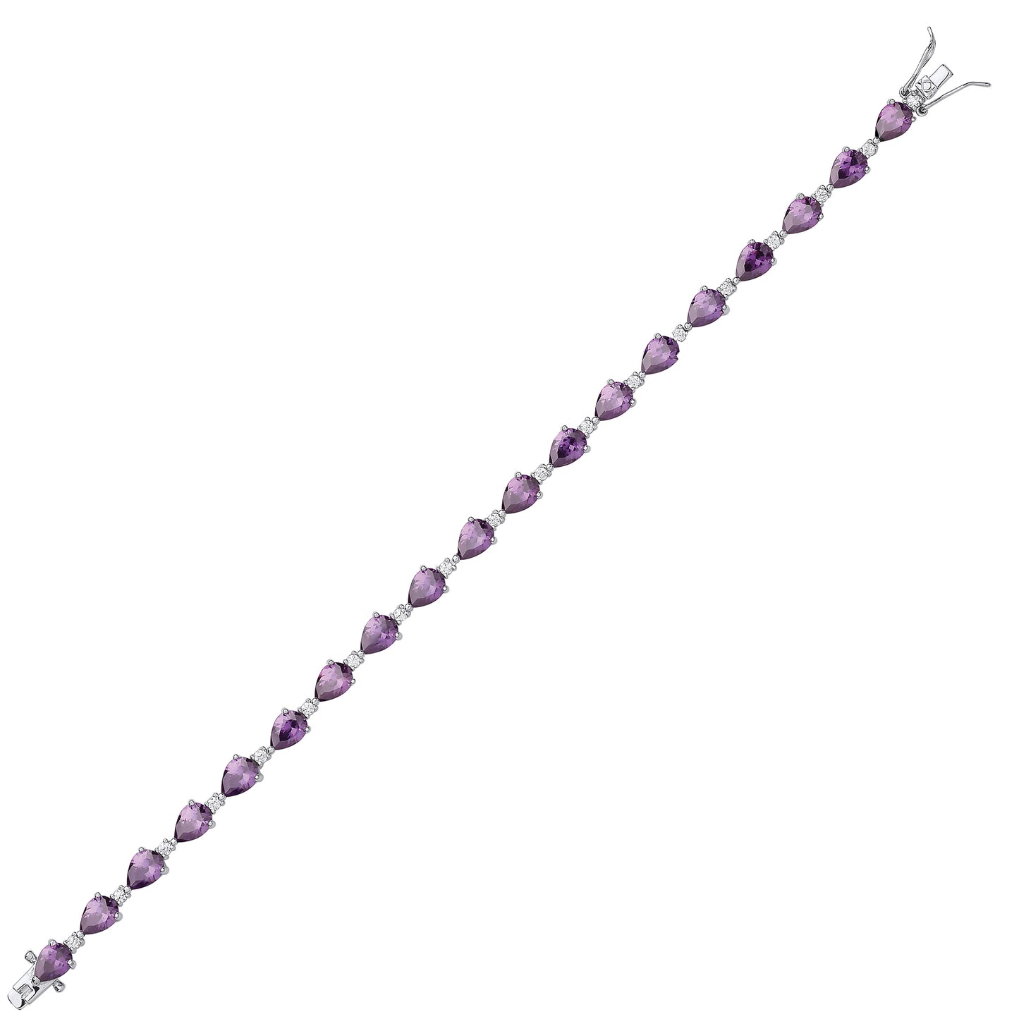 Silver  Purple Pear CZ Majestic Rain Drop Tennis Bracelet 5mm - GVB447