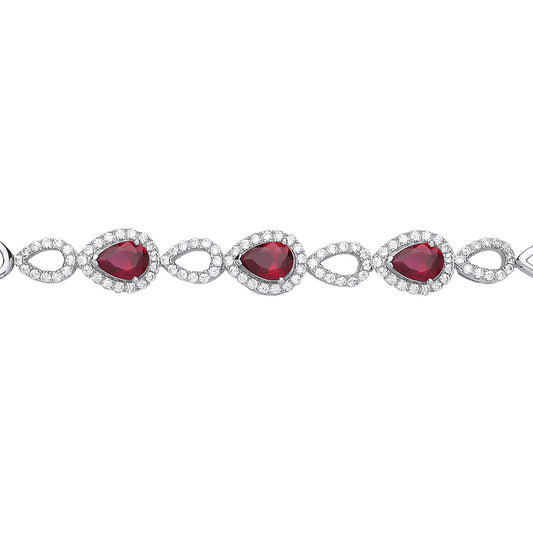 Silver  Red Pear CZ Halo Cluster Tennis Bracelet 8mm - GVB449