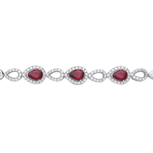 Silver  Red Pear CZ Halo Cluster Tennis Bracelet 8mm - GVB449