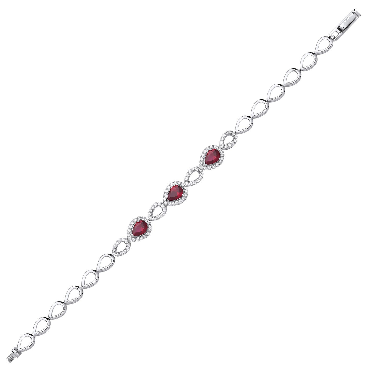 Silver  Red Pear CZ Halo Cluster Tennis Bracelet 8mm - GVB449