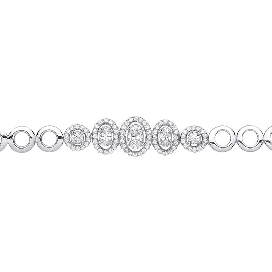 Silver  Oval CZ Graduating Bubbly Tennis Bracelet 10mm - GVB451