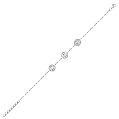 Silver  CZ Pineapple Slice Cluster Bead Bracelet 9mm - GVB452
