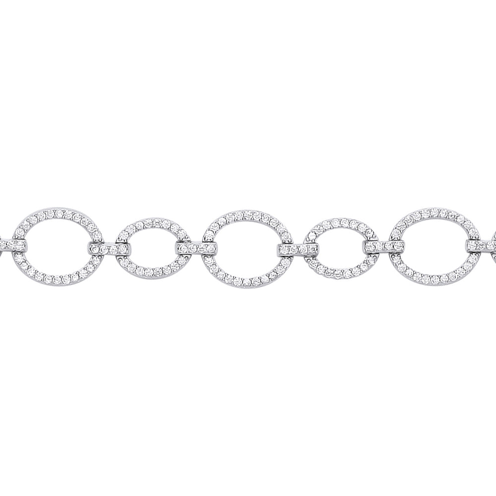 Silver  CZ Open Halo Bubbly Oval Link Bracelet 10mm - GVB455