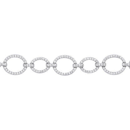 Silver  CZ Open Halo Bubbly Oval Link Bracelet 10mm - GVB455