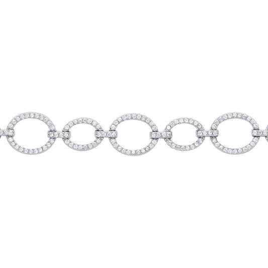 Silver CZ Open Halo Bubbly Oval Link Bracelet 10mm - GVB455
