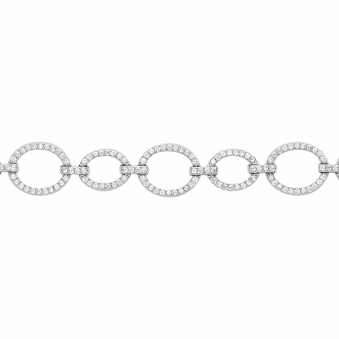 Silver  CZ Open Halo Bubbly Oval Link Bracelet 10mm - GVB455