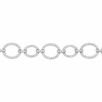 Silver  CZ Open Halo Bubbly Oval Link Bracelet 10mm - GVB455