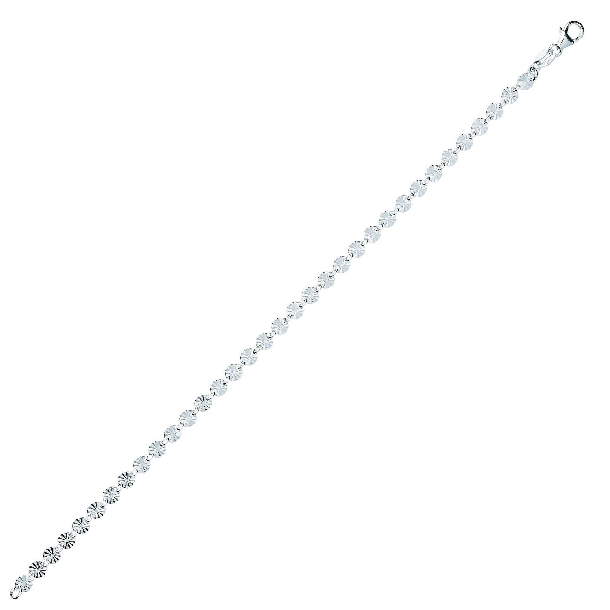 Silver  Sunburst Forzatina Flat Link Bracelet 4mm 7.5 inch - GVB457