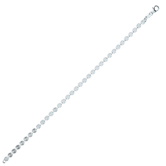 Silver  Sunburst Forzatina Flat Link Bracelet 4mm 7.5 inch - GVB457