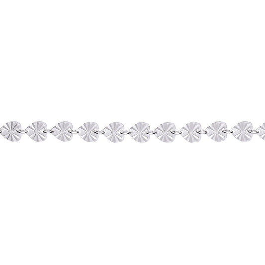 Silver  Sunburst Sparkly Love Heart Flat Link Bracelet 6mm 7.5inch - GVB458