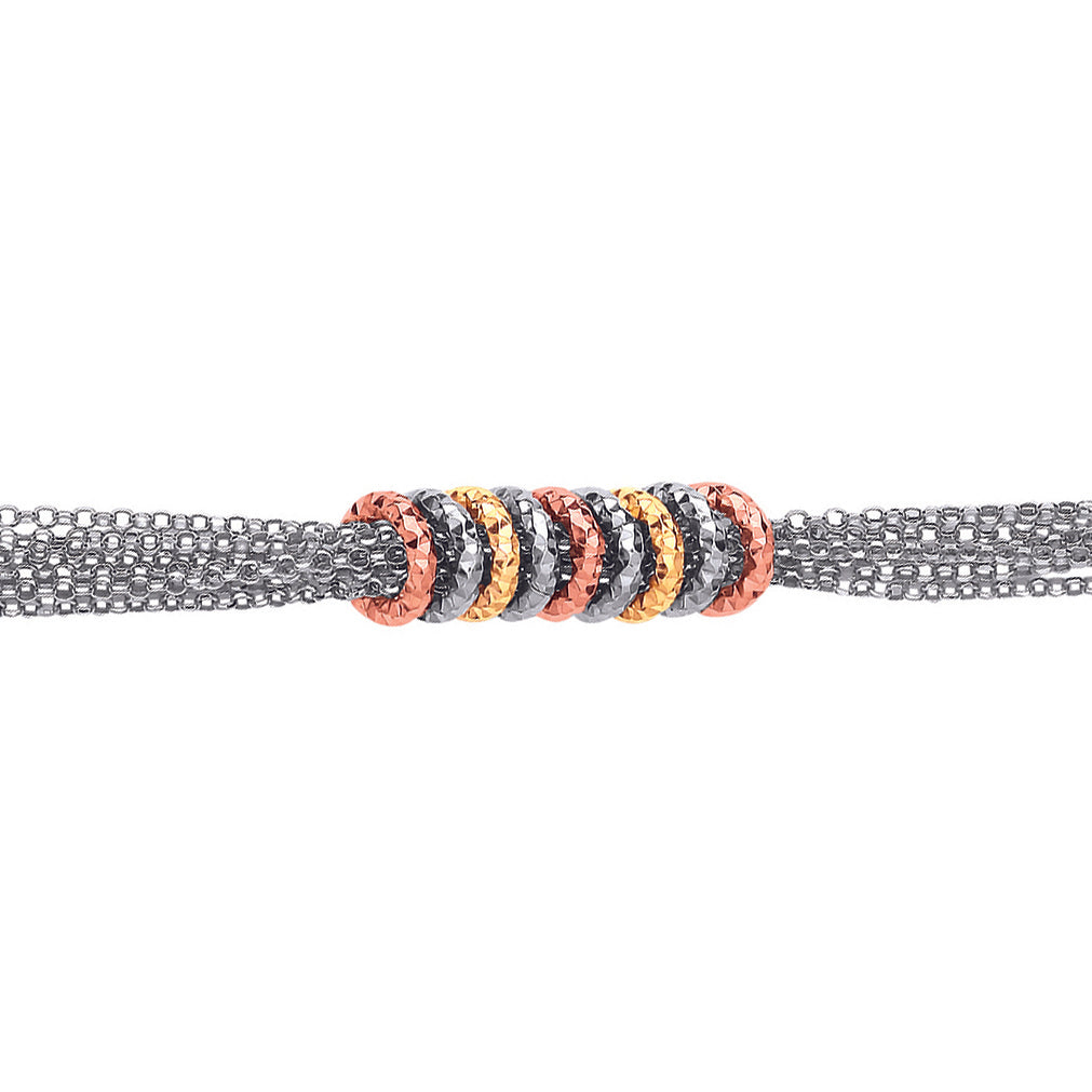 3-Colour Silver  Multi Strand Donut Loops Charm Bracelet 10mm - GVB459