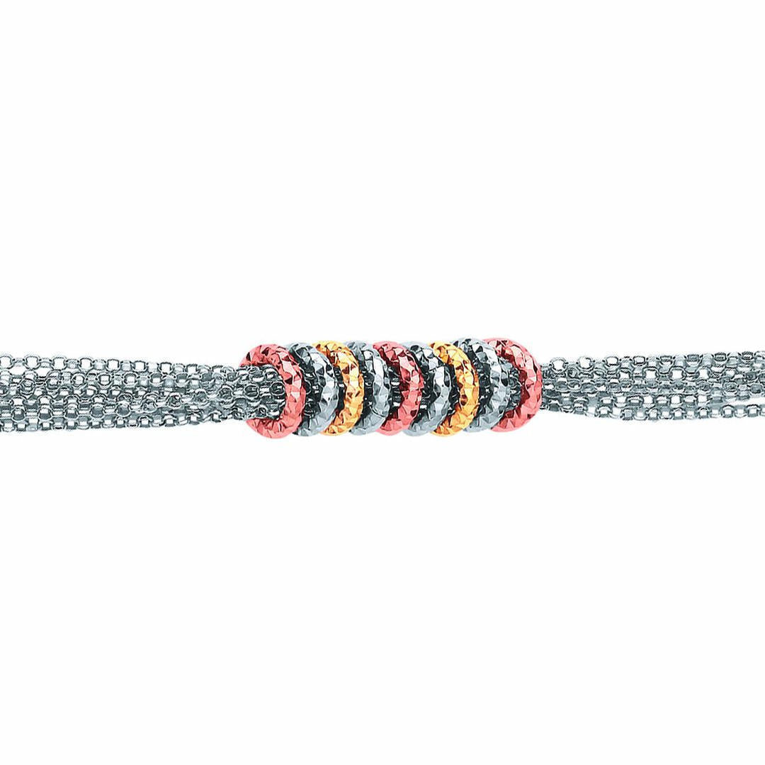 3-Colour Silver  Multi Strand Donut Loops Charm Bracelet 10mm - GVB459