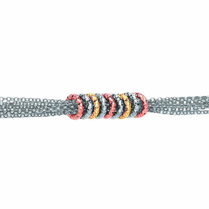 3-Colour Silver  Multi Strand Donut Loops Charm Bracelet 10mm - GVB459