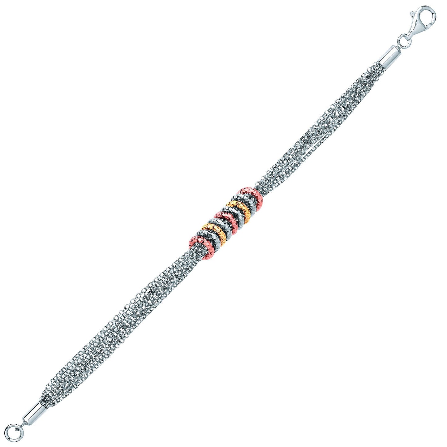 3-Colour Silver  Multi Strand Donut Loops Charm Bracelet 10mm - GVB459