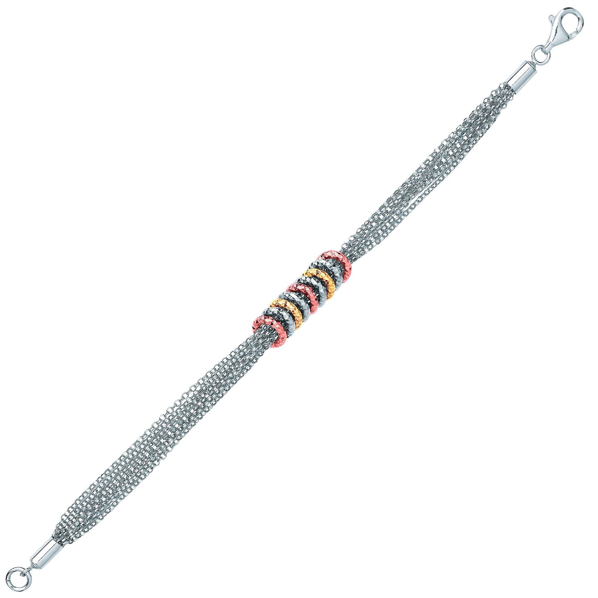 3-Colour Silver  Multi Strand Donut Loops Charm Bracelet 10mm - GVB459