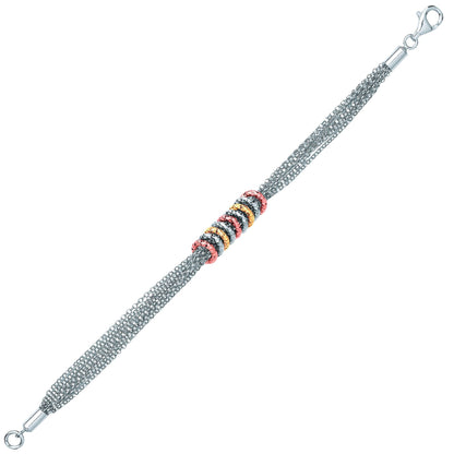 3-Colour Silver  Multi Strand Donut Loops Charm Bracelet 10mm - GVB459