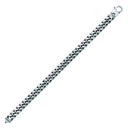 Mens Silver  Oxidised Brushed Box Cuban Curb Bracelet 9mm 8.5" - GVB467