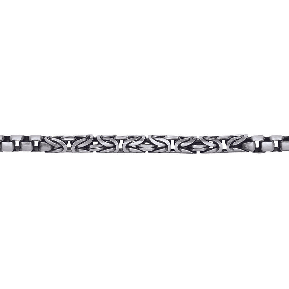 Silver  Oxidised Brushed Box Link Byzantine Bracelet 5mm - GVB469