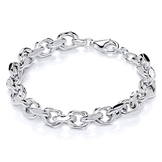 Sterling Silver  Faceted Cable Link Chain Bracelet 8mm 7 + 1 inch - GVB472