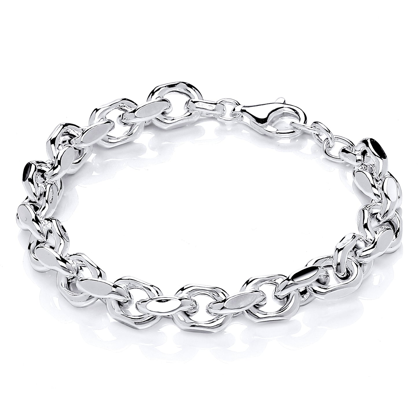 Sterling Silver  Faceted Cable Link Chain Bracelet 8mm 7 + 1 inch - GVB472