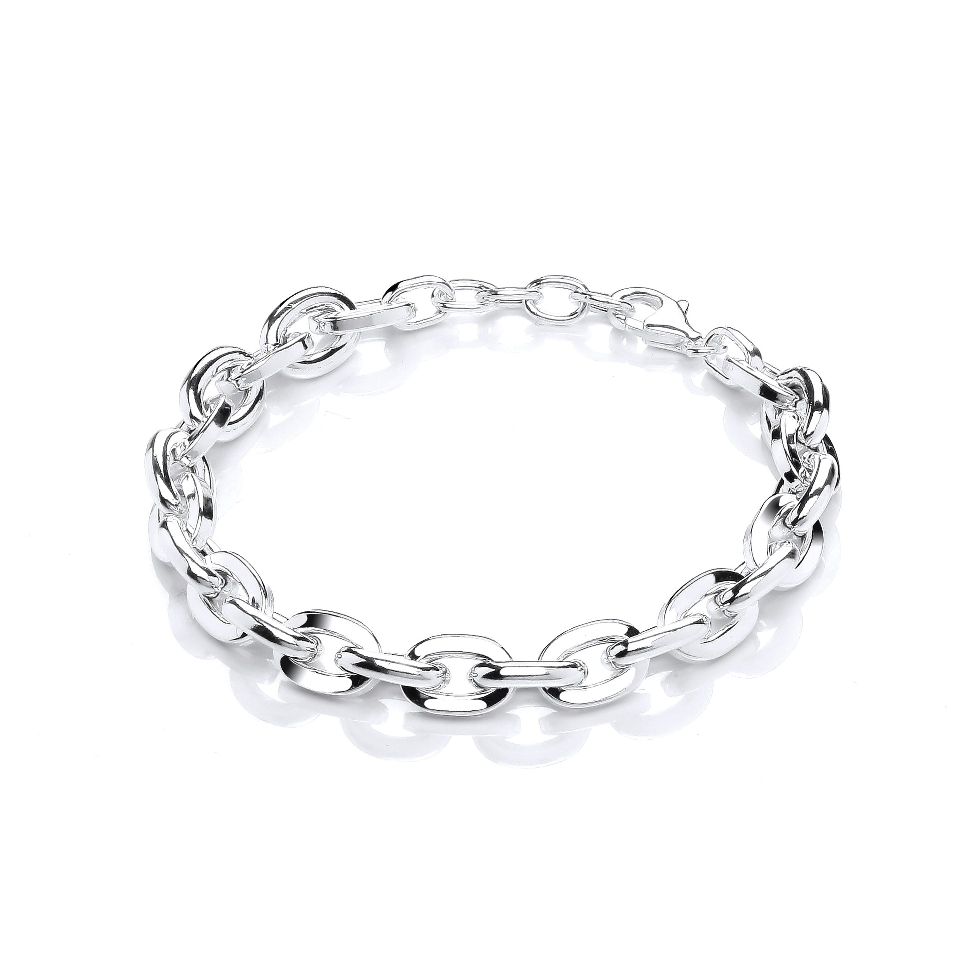 Silver  Alternating Flat & Rounded Oval Links Chain Bracelet - GVB473